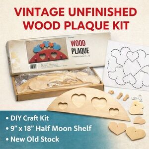 Vintage Heart Wood Plaque DIY Kit — Unfinished Craft Project - 9x18 Shelf - NOS